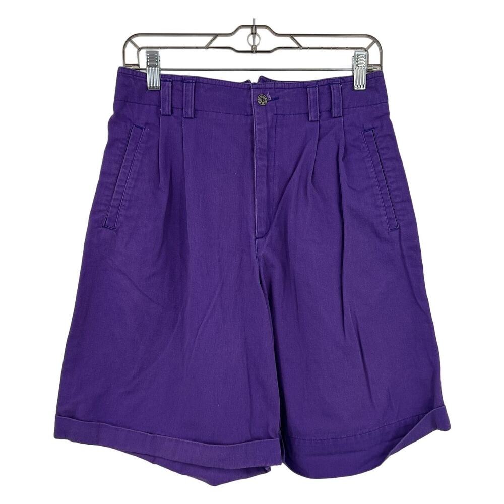 LizSport Vintage Purple Denim High Waisted Shorts Pleated 90's Women's Size 12
